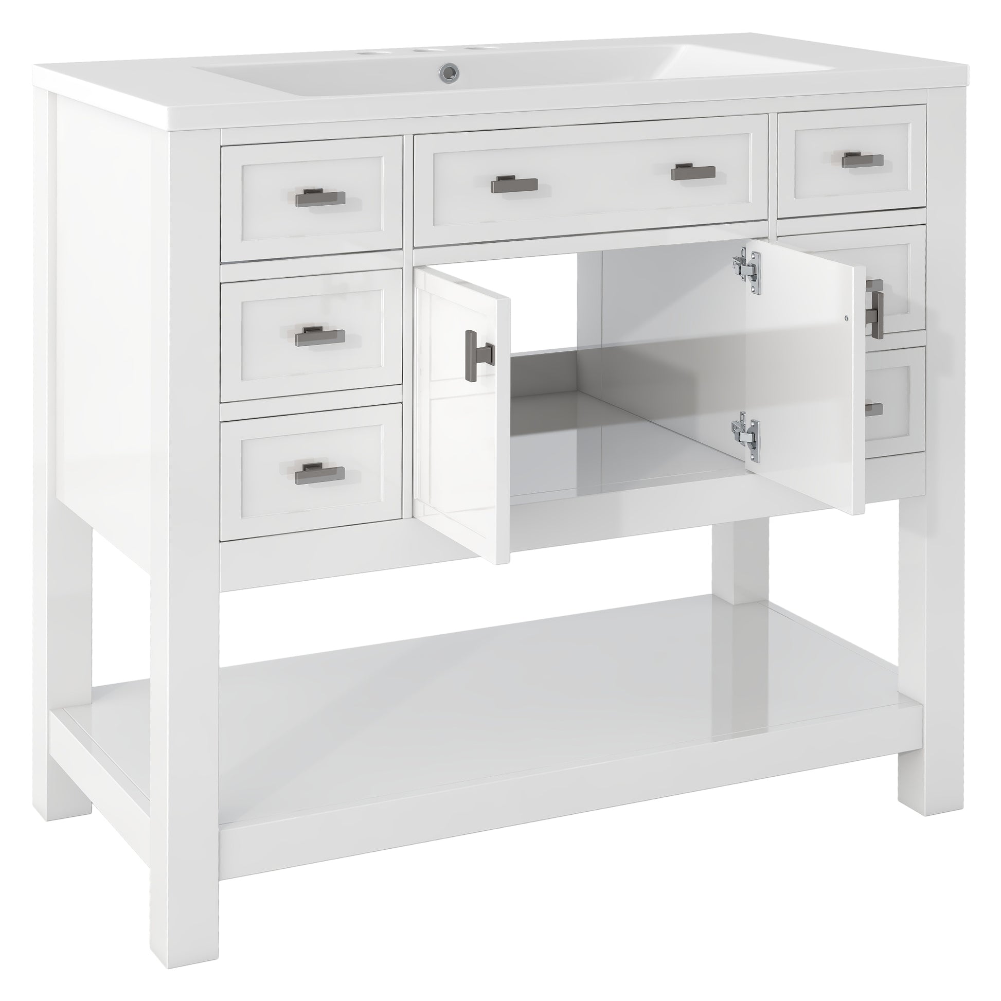 36'' Bathroom Vanity With Top Sink, Modern Bathroom Storage Cabinet With 2 Soft Closing Doors And 6 Drawers, Single Sink Bathroom Vanity 4 White 2 1 Soft Close Doors Freestanding Mdf Painted