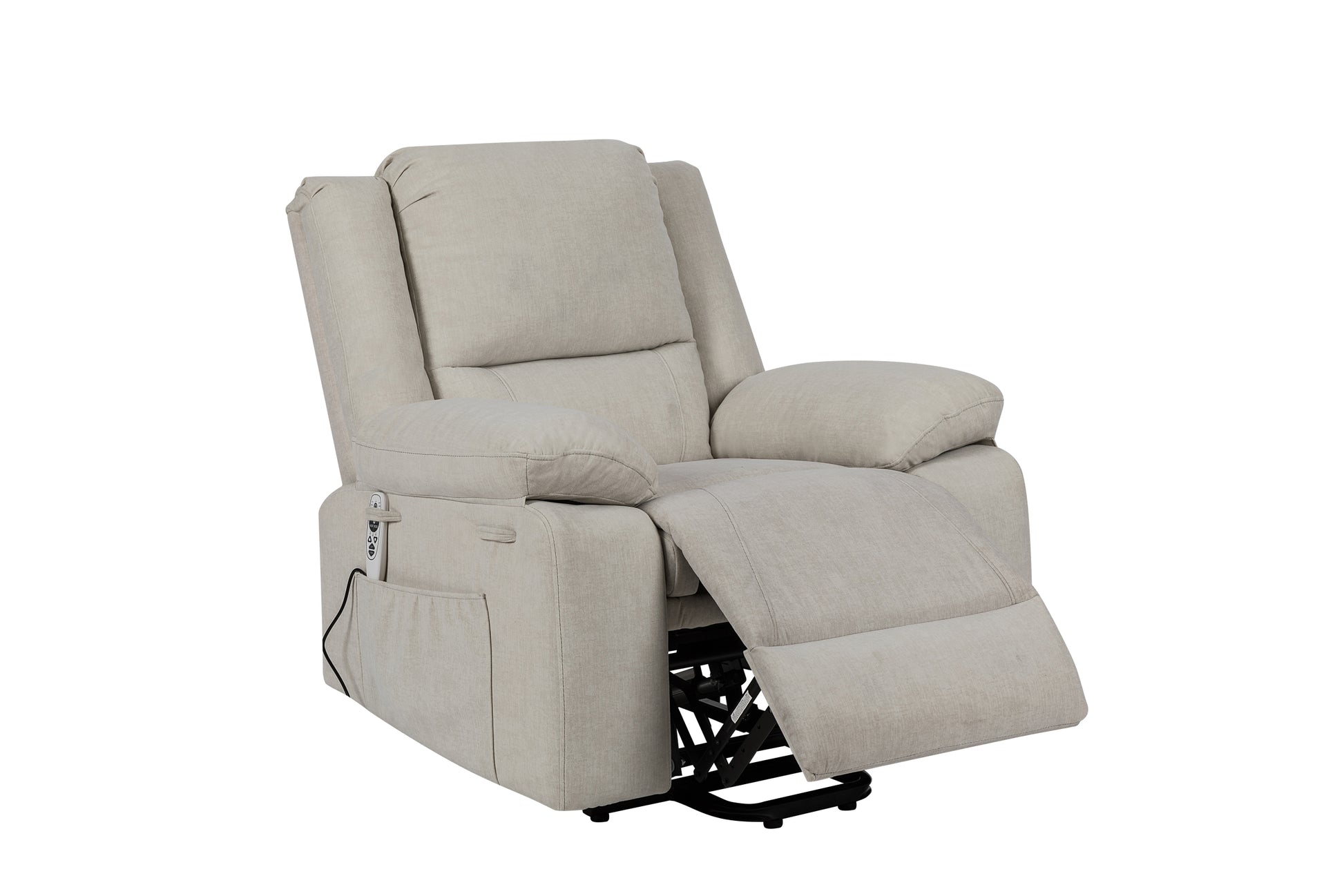 Electric Power Recliner Chair With Massage For Elderly ,Remote Control Multi Function Lifting, Timing, Cushion Heating Chair With Side Pocket Beige Beige Power Push Button Metal Primary Living Space Soft American Design Cat Scratch Fabric