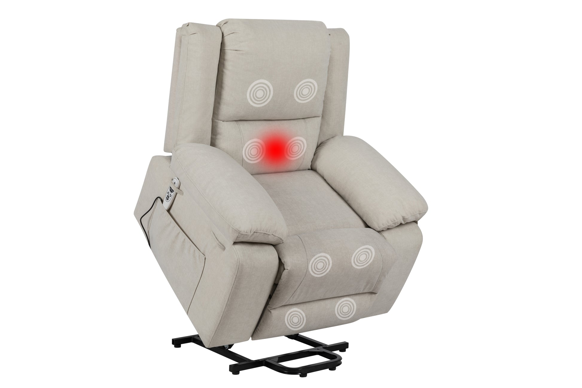 Electric Power Recliner Chair With Massage For Elderly ,Remote Control Multi Function Lifting, Timing, Cushion Heating Chair With Side Pocket Beige Beige Power Push Button Metal Primary Living Space Soft American Design Cat Scratch Fabric