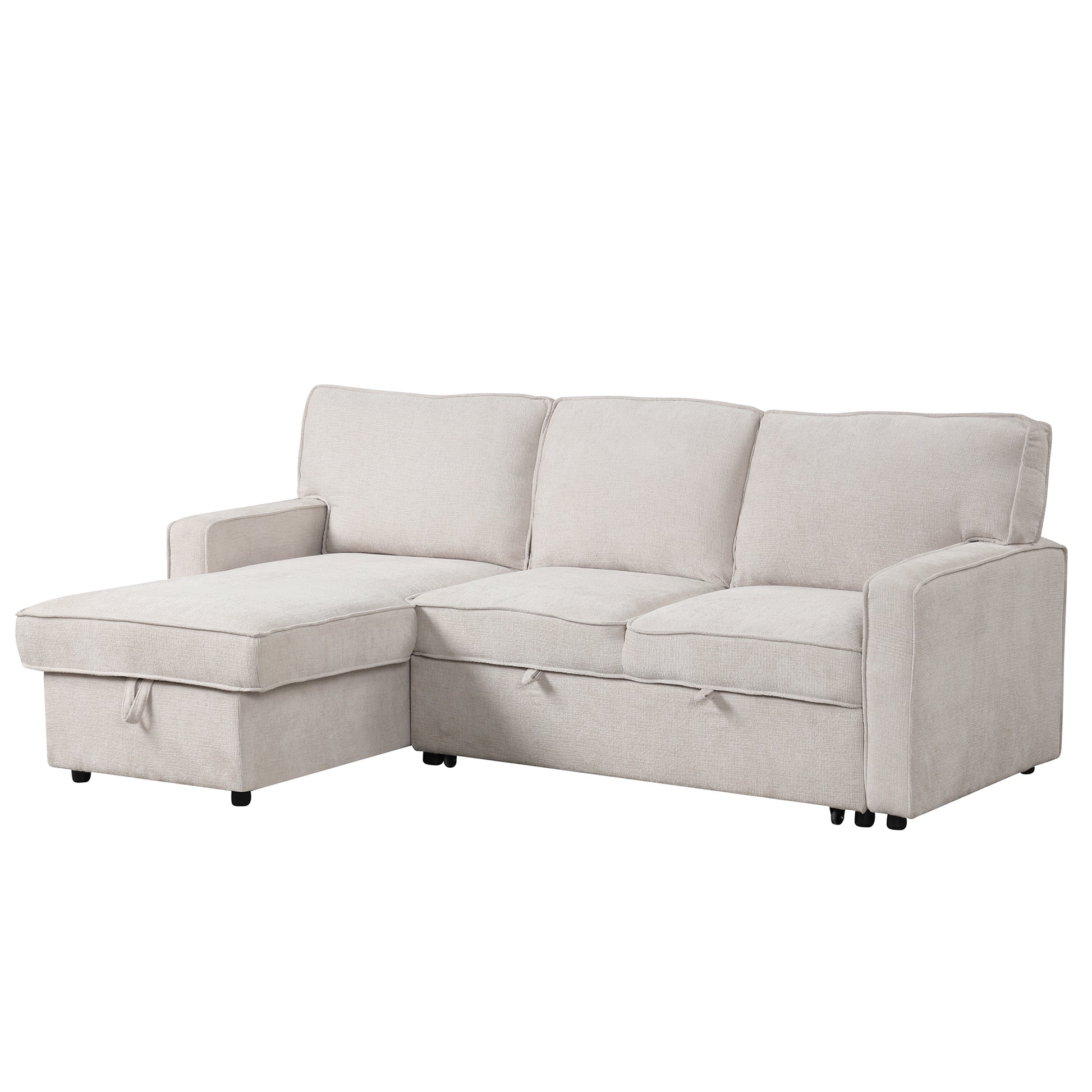 Upholstery Sleeper Sectional Sofa With Storage Space, Usb Port, 2 Cup Holders On Back Cushions Same Sku Wy000335Aaa Beige Wood Square Arms Polyester 3 Seat