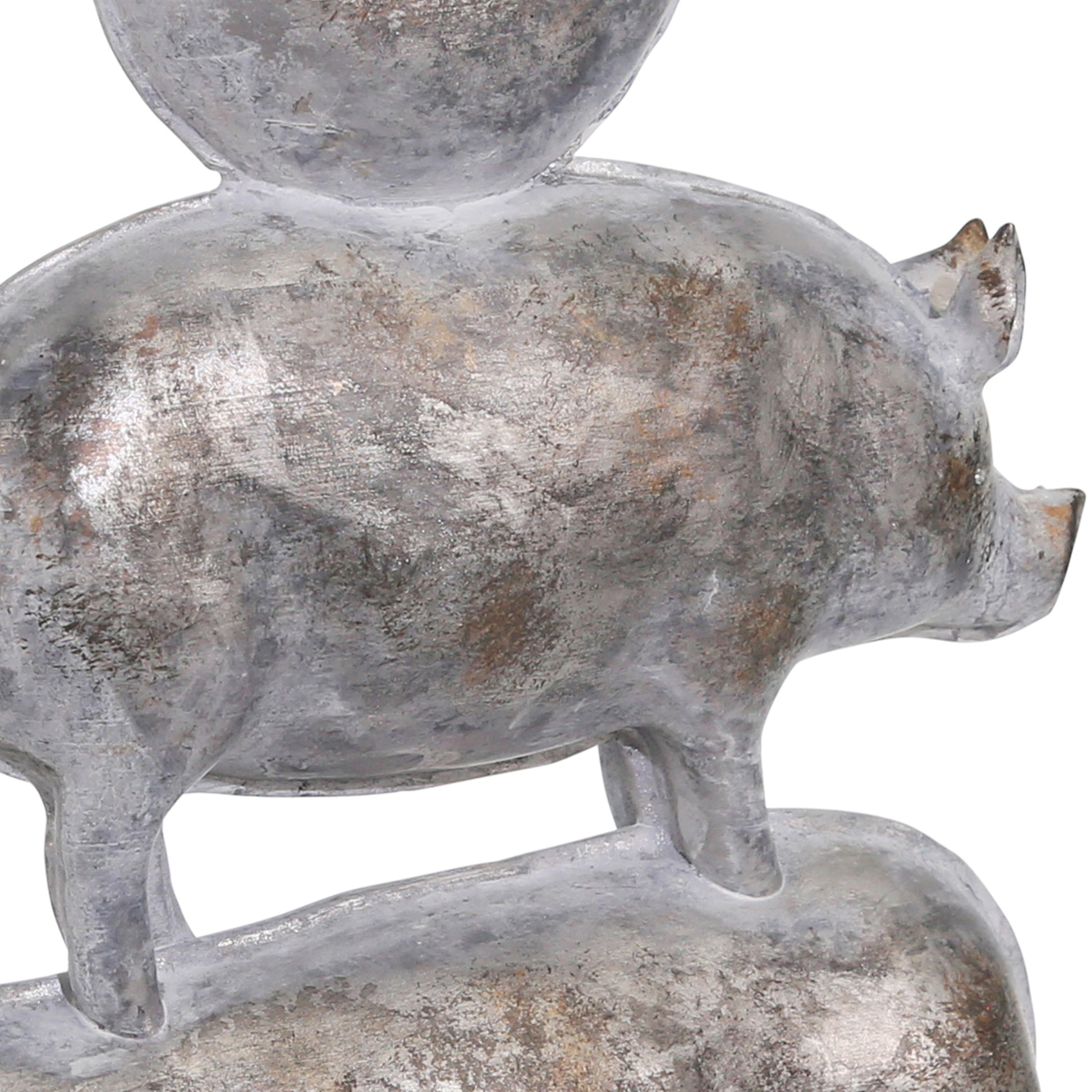 Decorative Polyresin Sculpture With Stacked Animals, White And Bronze White Polyresin