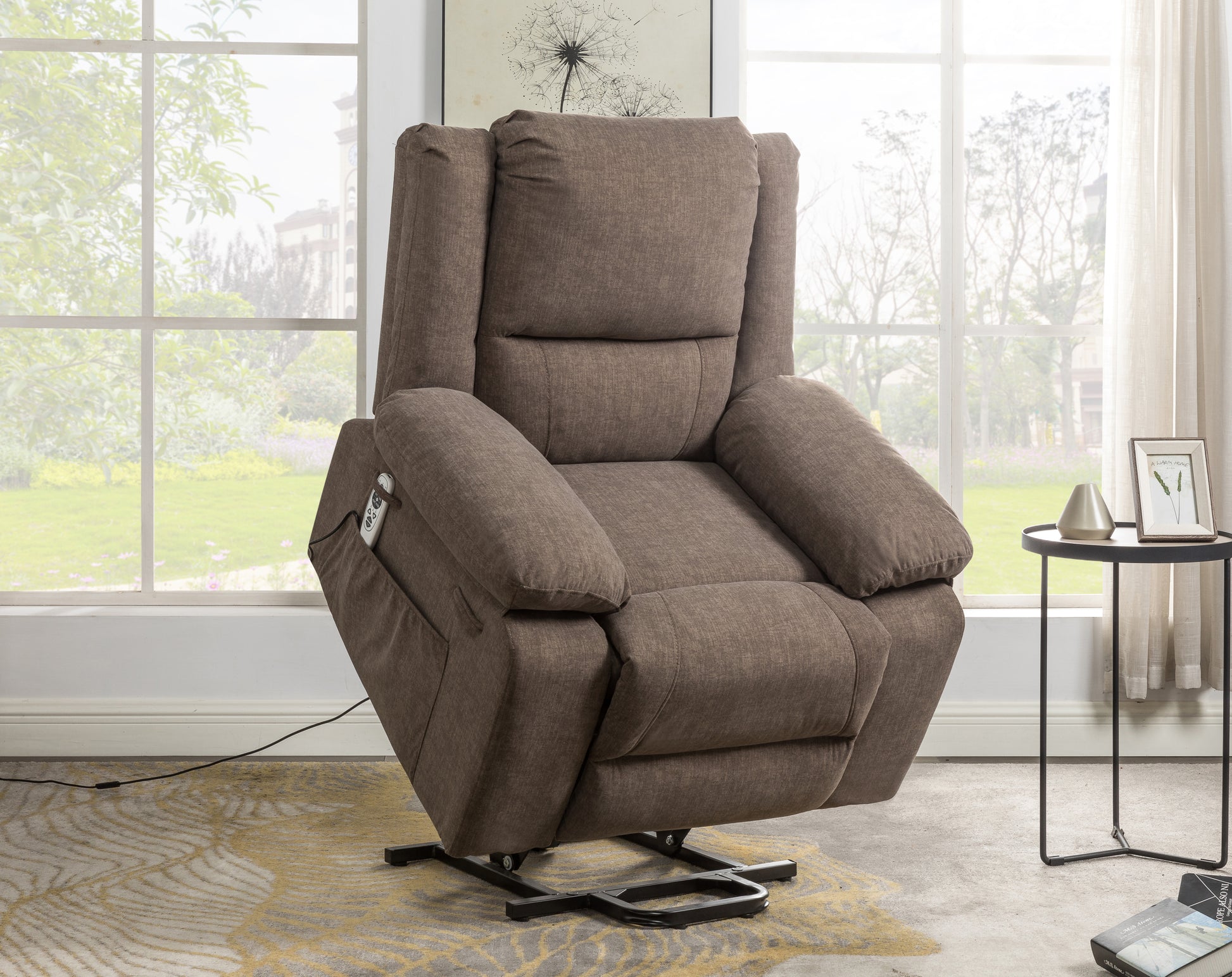 Electric Power Recliner Chair With Massage For Elderly ,Remote Control Multi Function Lifting, Timing, Cushion Heating Chair With Side Pocket Brown Brown Power Remote Metal Primary Living Space American Design Cat Scratch Fabric