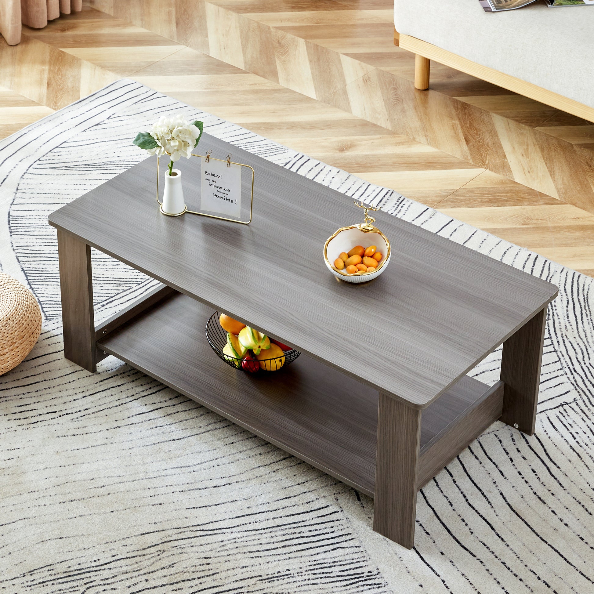 A Modern And Practical Gray Textured Coffee Table,Tea Table.Double Layered Coffee Table Made Of Mdf Material,. Suitable For Living Room,Bedroom And Study Room. 43.3"*21.6"*16.5"Ct 16 Grey Mdf