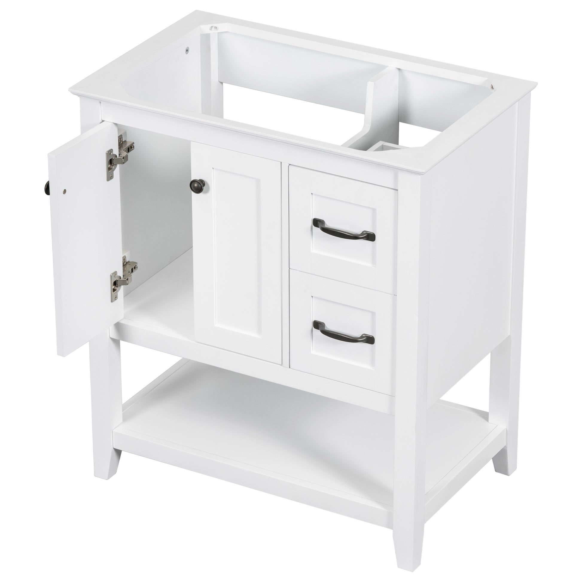 30" Bathroom Vanity Without Sink Top, Cabinet Base Only, Vanity With Multi Functional Drawer, White White Solid Wood Mdf