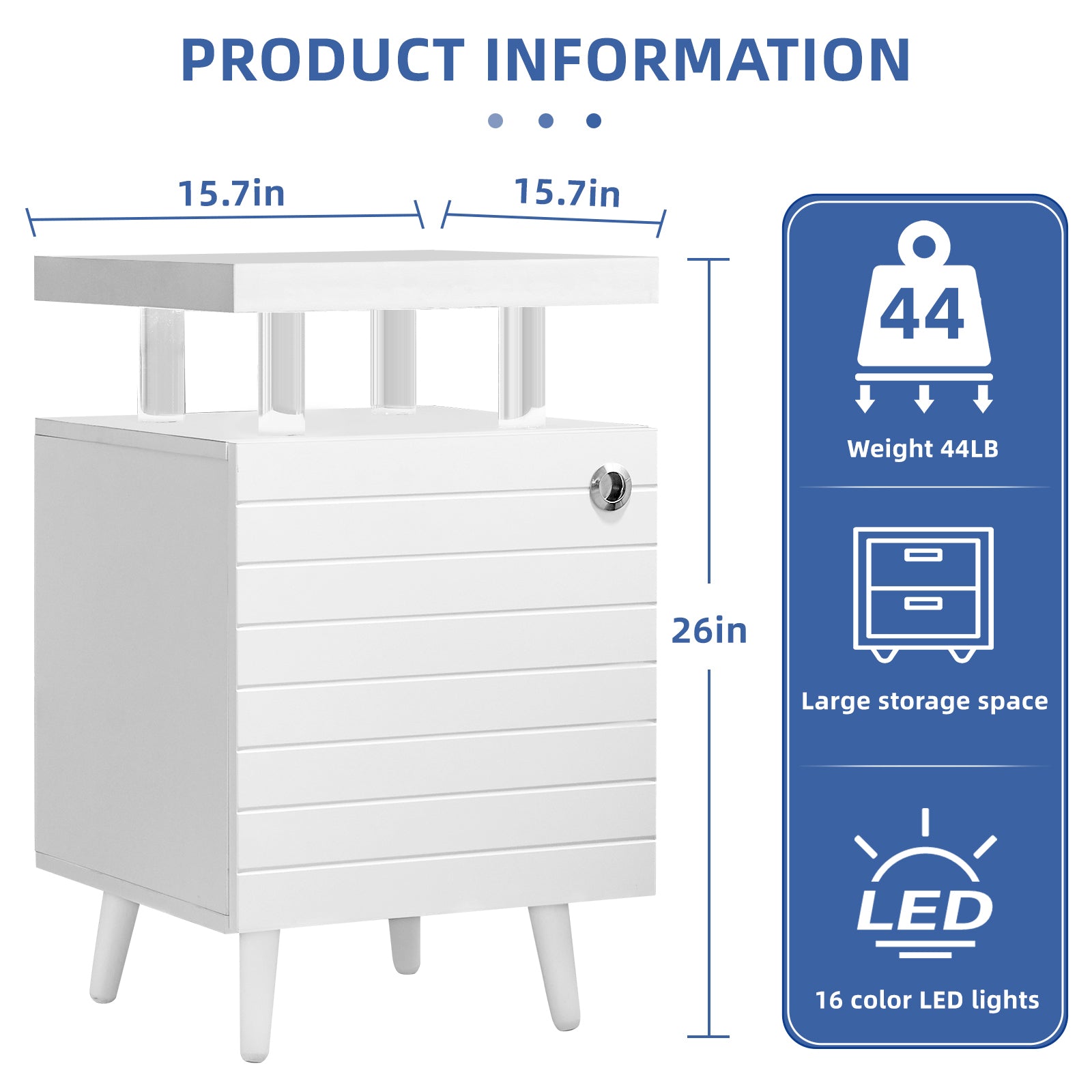 Led Nightstand Led Bedside Table End Tables Living Room With 4 Acrylic Columns, Bedside Table With Drawers For Bedroom White White White 2 Drawers Bedroom With Legs American Design,American Traditional,Casual,Classic,Modern Oak Storage Walnut Acrylic