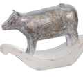 Decorative Polyresin Sculpture With Stacked Animals, White And Bronze White Polyresin