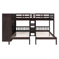 Full Over Twin Twin Bunk Bed With Shelves, Wardrobe And Mirror, Espresso Espresso Solid Wood Mdf