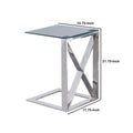 22 Inch Metal X Frame Glass Top Side Table, Silver Silver Metal
