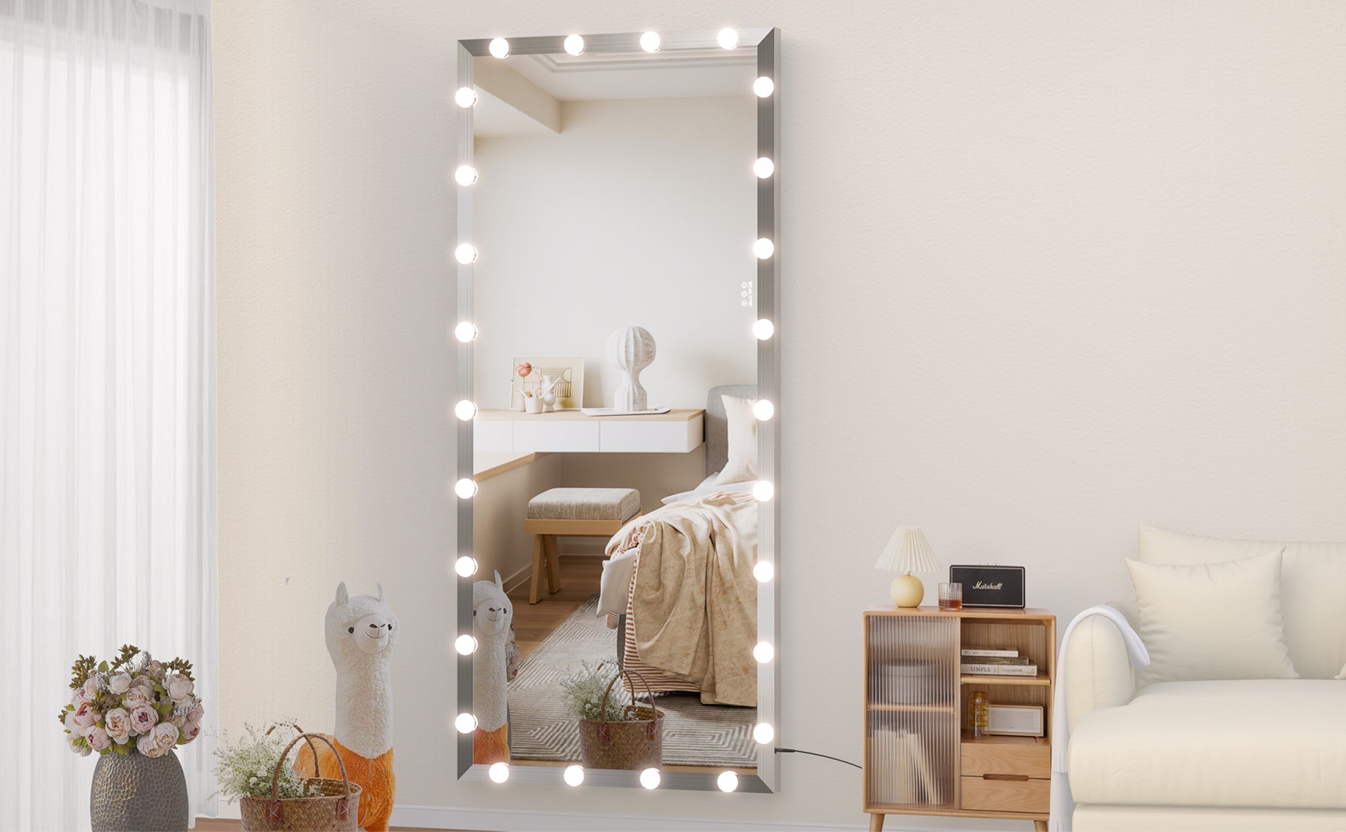 Hollywood Full Length Mirror With Lights Oversized Full Body Vanity Mirror With 3 Color Modes Lighted Large Standing Floor Mirror For Dressing Room Bedroom Hotel Touch Control,Silver,72X32 Inch Silver Aluminium
