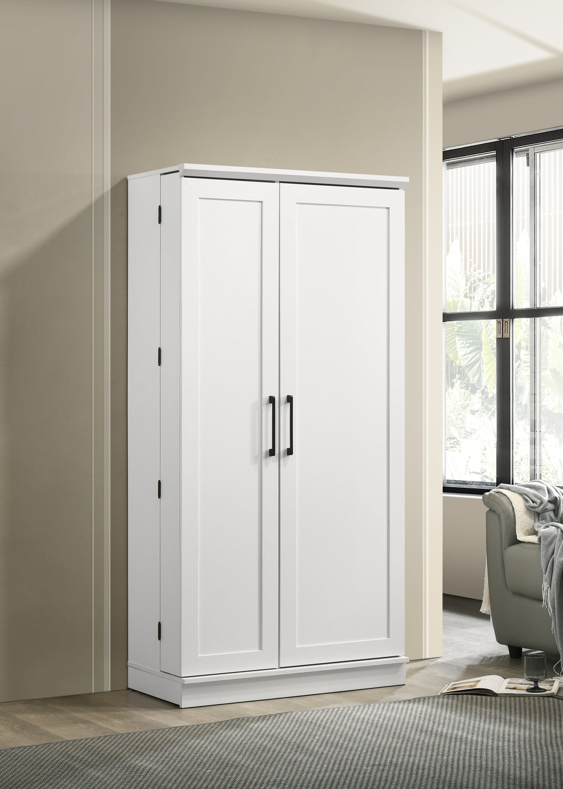 Lincoln 35" White Storage Cabinet With Swing Out Storage Door White Wood