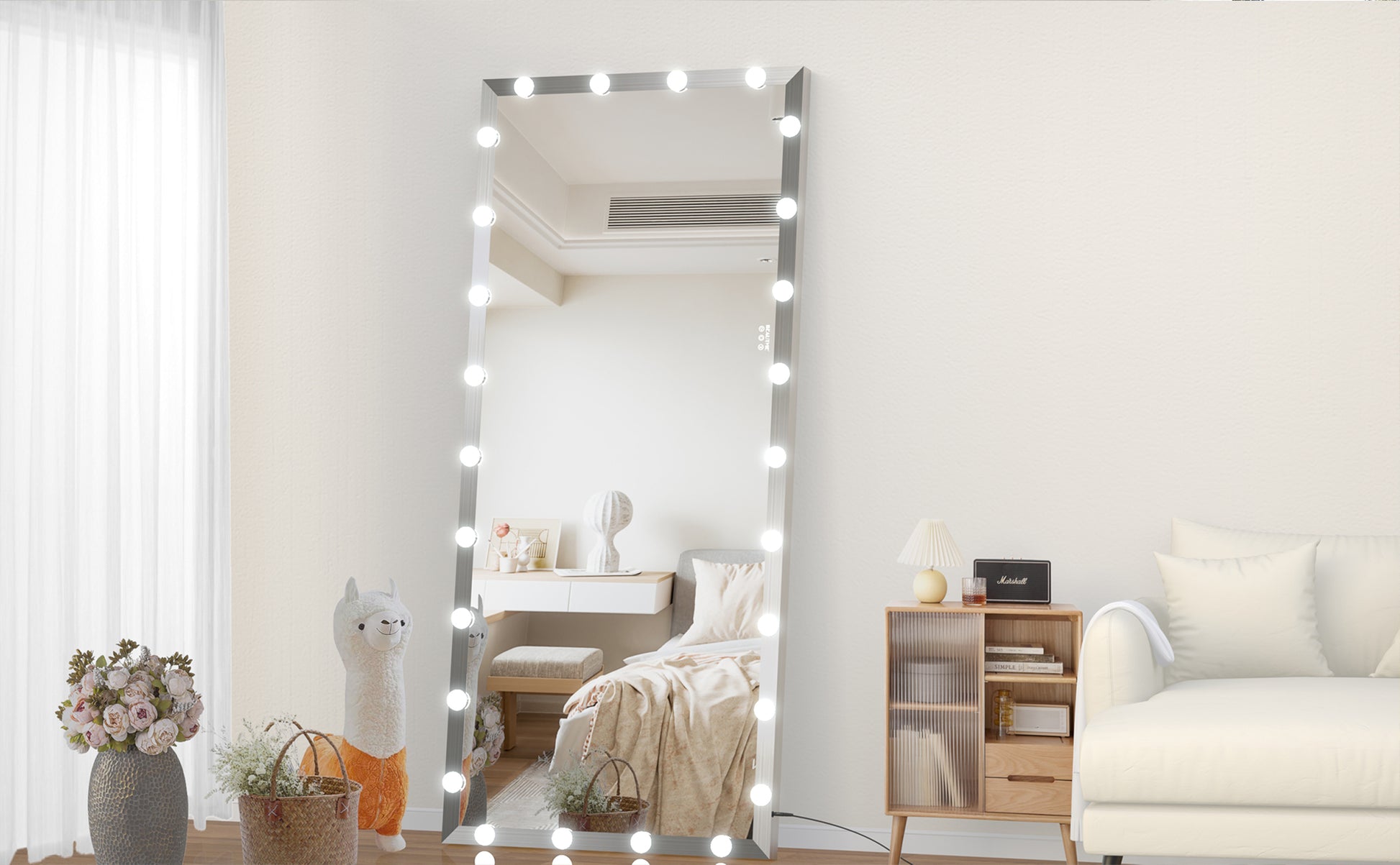 Hollywood Full Length Mirror With Lights Oversized Full Body Vanity Mirror With 3 Color Modes Lighted Large Standing Floor Mirror For Dressing Room Bedroom Hotel Touch Control,Silver,72X32 Inch Silver Aluminium
