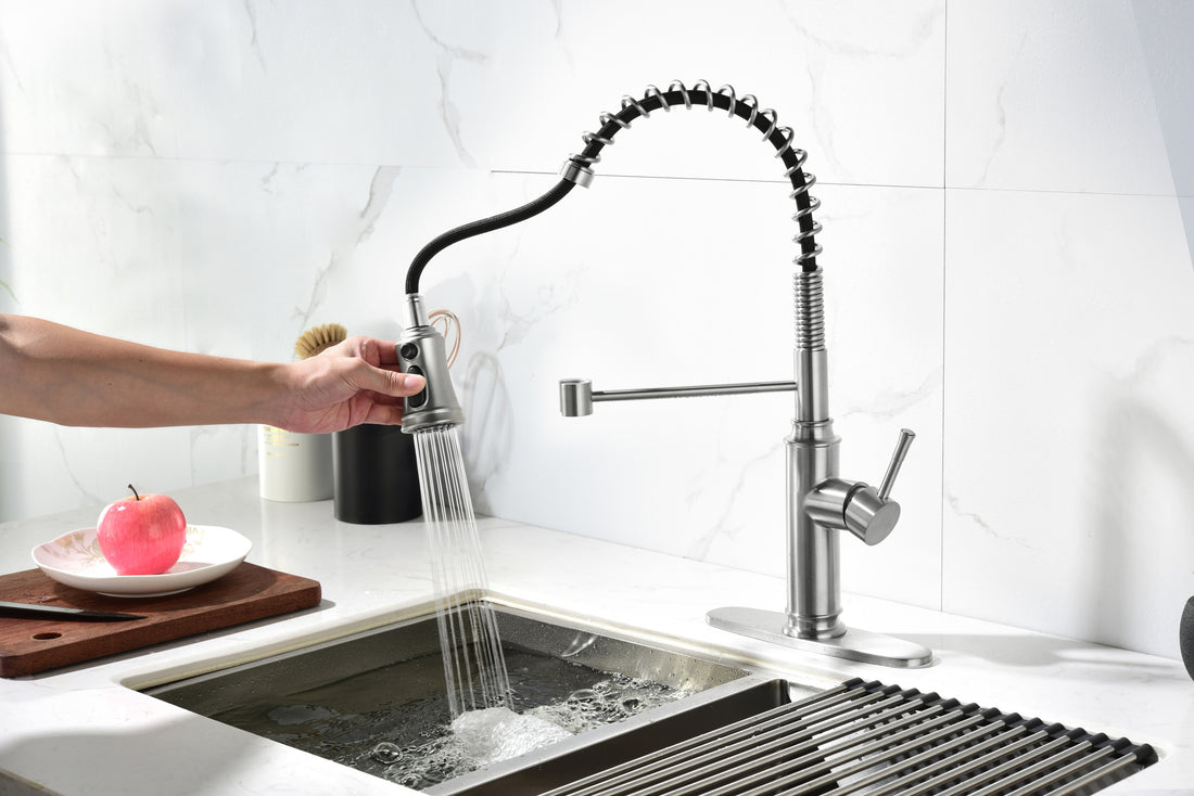 Pull Down Single Handle Spring Kitchen Faucet Brushed Nickel Stainless Steel