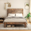 Bed Frame Queen Size, Wood Platform Bed Framenoise Free,No Box Spring Needed And Easy Assembly Tool,Large Under Bed Storage,Dark Brown Box Spring Not Required Queen Dark Brown Wood Bedroom Bed Frame Metal & Wood