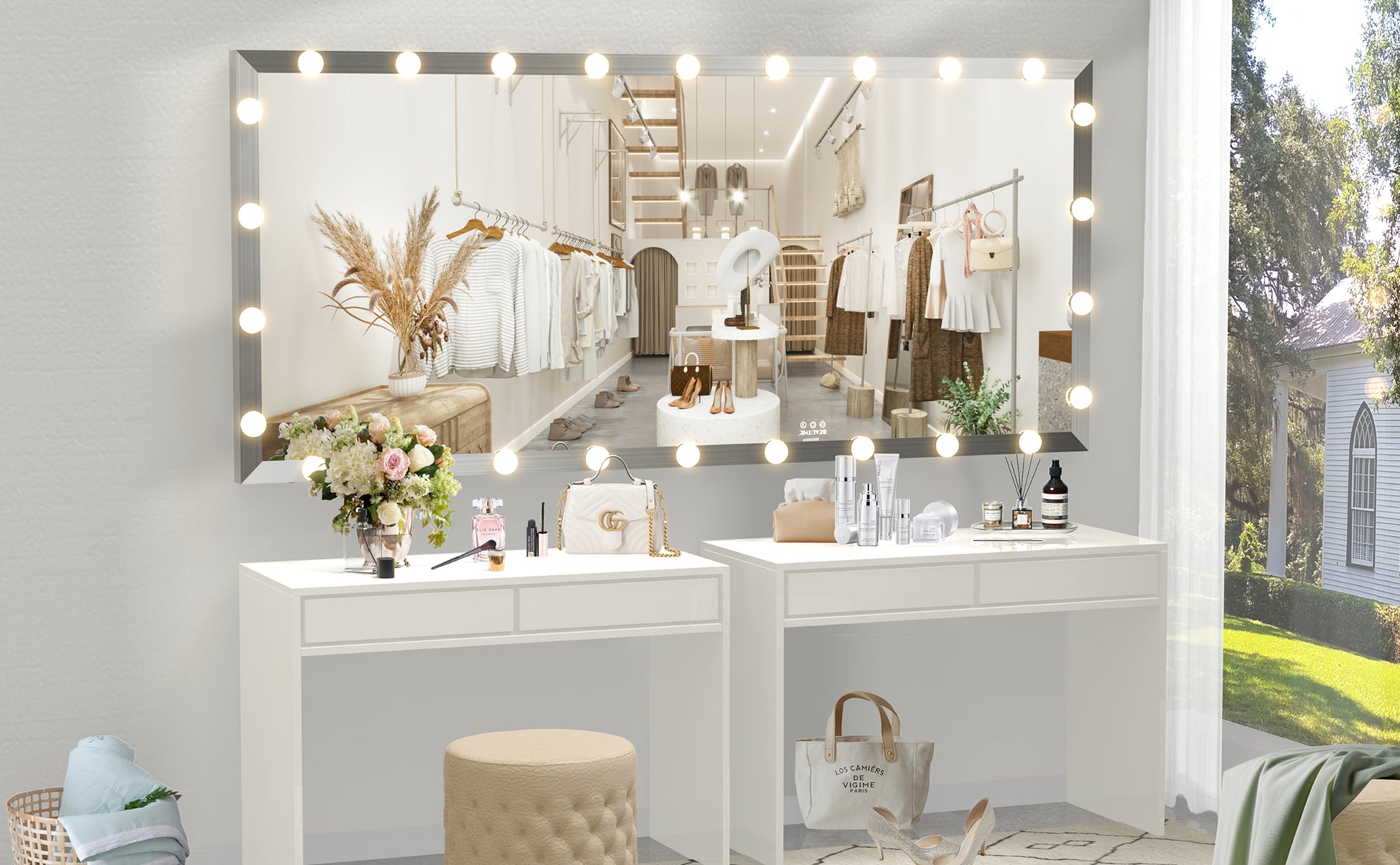 Hollywood Full Length Mirror With Lights Oversized Full Body Vanity Mirror With 3 Color Modes Lighted Large Standing Floor Mirror For Dressing Room Bedroom Hotel Touch Control,Silver,72X32 Inch Silver Aluminium