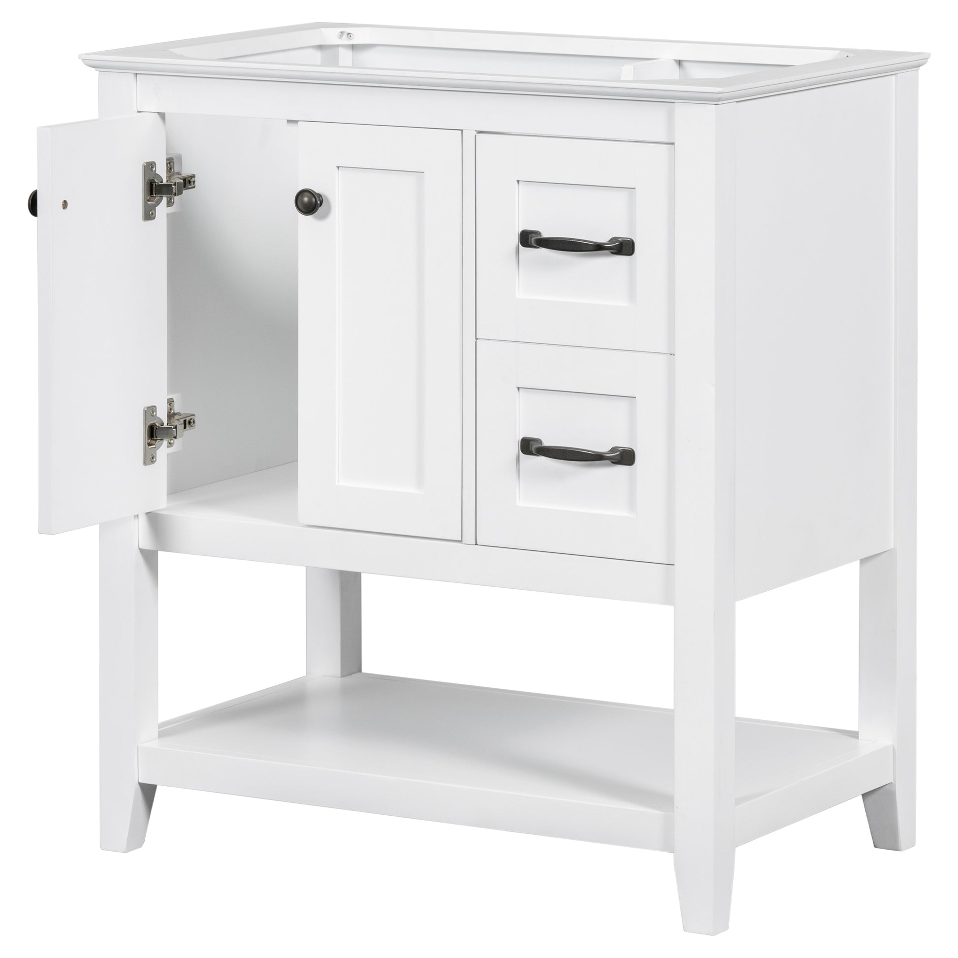 30" Bathroom Vanity Without Sink Top, Cabinet Base Only, Vanity With Multi Functional Drawer, White White Solid Wood Mdf