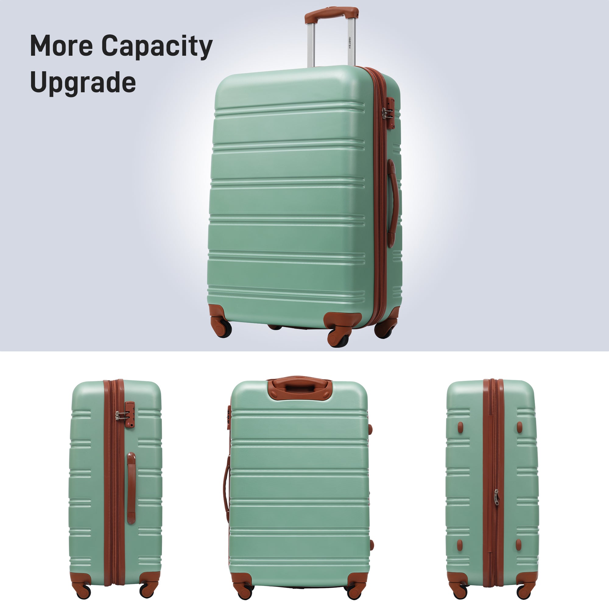 Hardshell Luggage Sets 2Pcs Bag Spinner Suitcase with green-abs