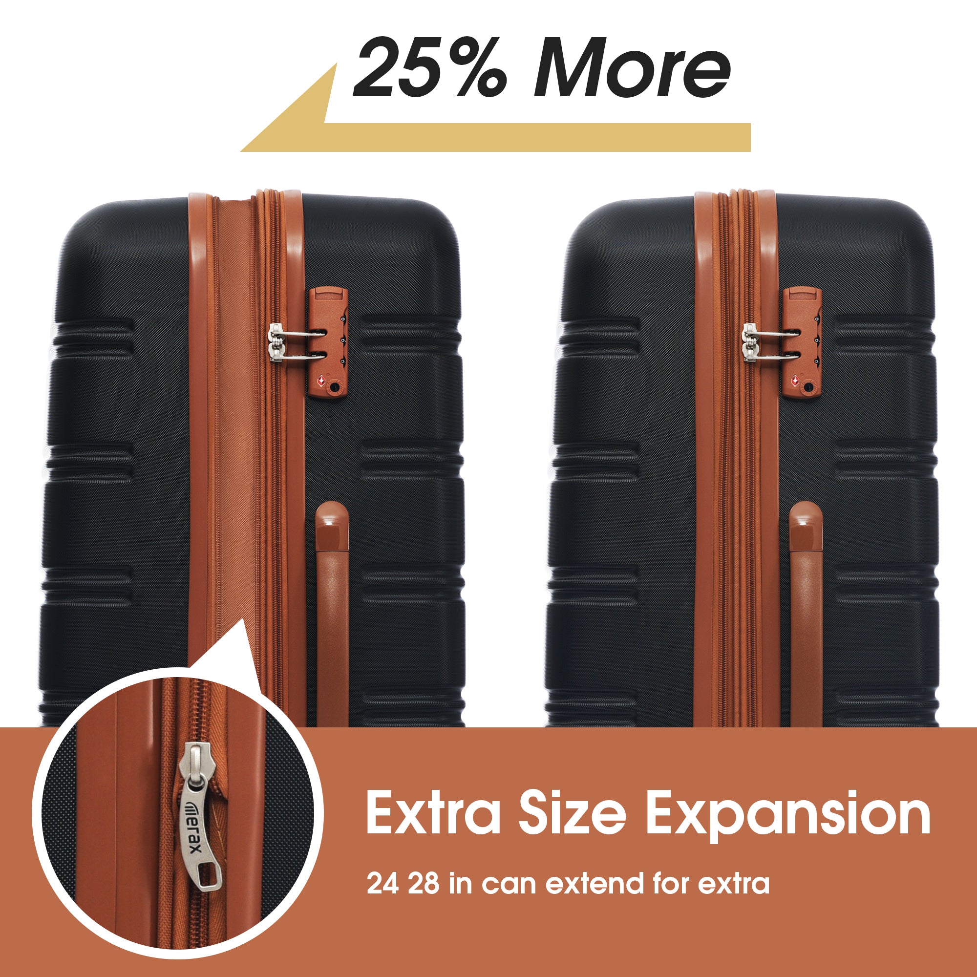 Hardshell Luggage Sets 2Pcs Bag Spinner Suitcase with black+brown-abs