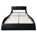 Faux Leather Upholstered Platform Bed Frame With Led Lighting, Bluetooth Connection To Play Music Control, Backrest Vibration Massage, Curve Design, Wood Slat Support, One Carton Package, Queen Queen Black Mdf