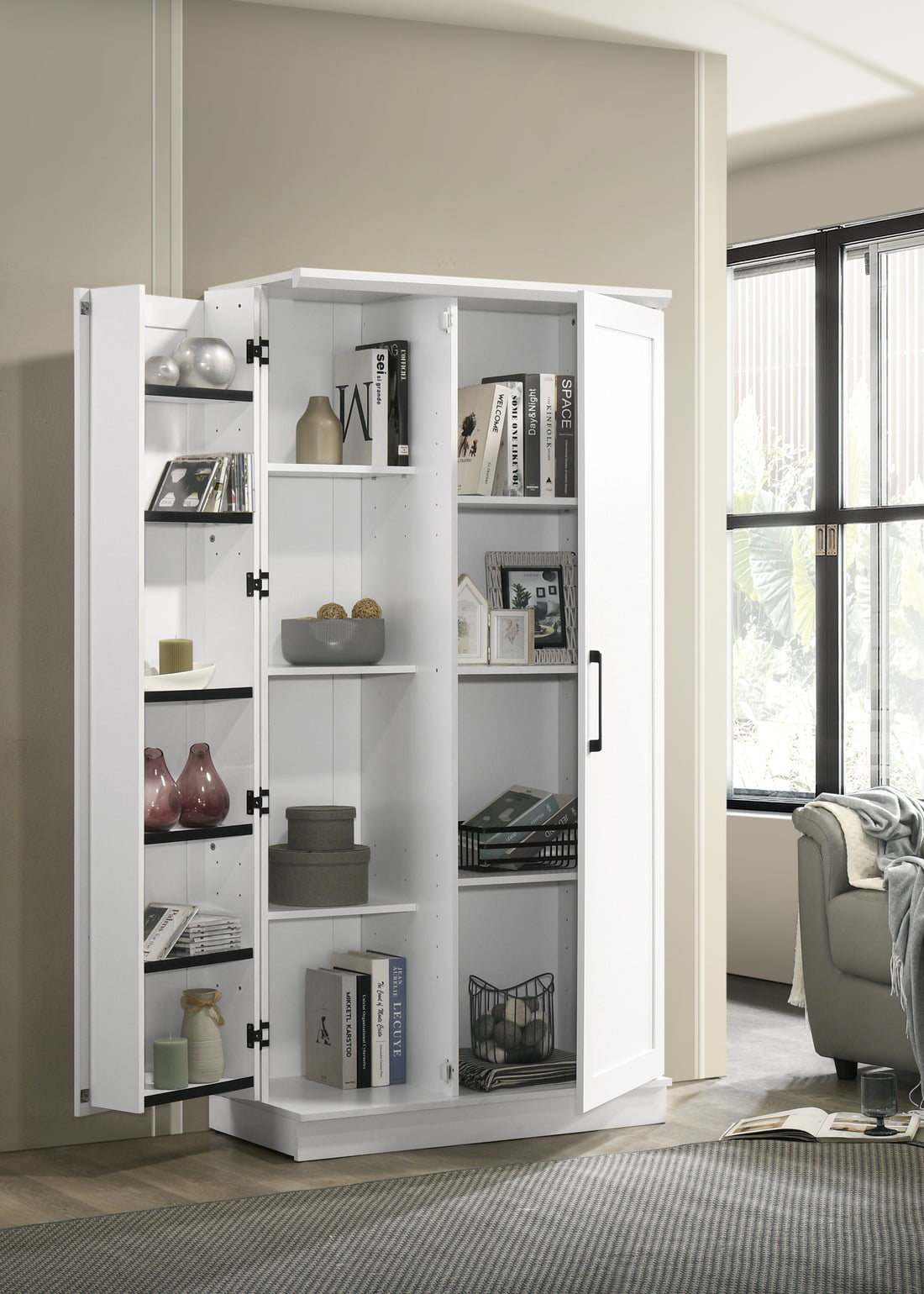 Lincoln 35" White Storage Cabinet With Swing Out Storage Door White Wood