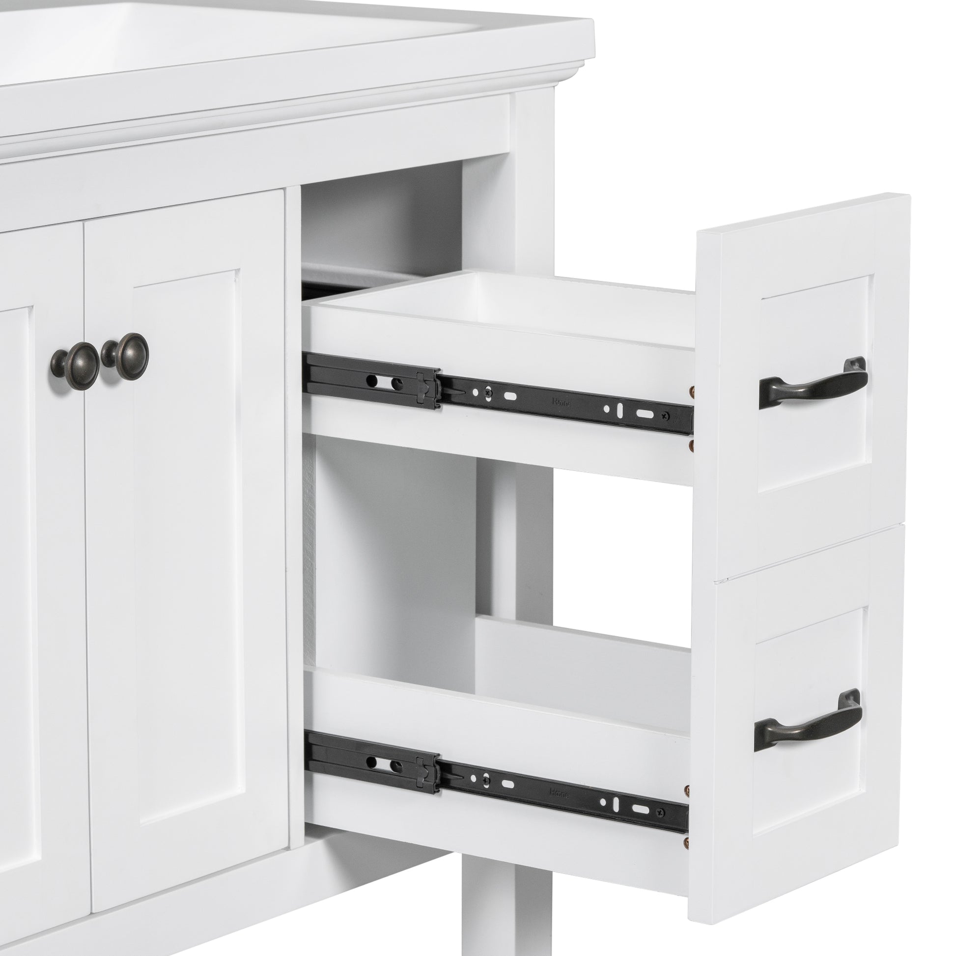 30" Bathroom Vanity Without Sink Top, Cabinet Base Only, Vanity With Multi Functional Drawer, White White Solid Wood Mdf