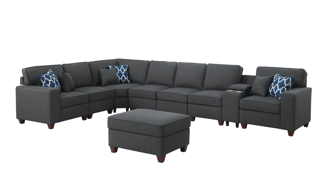 Hannah Sectional Sofa With Ottoman Dark Gray Foam Linen