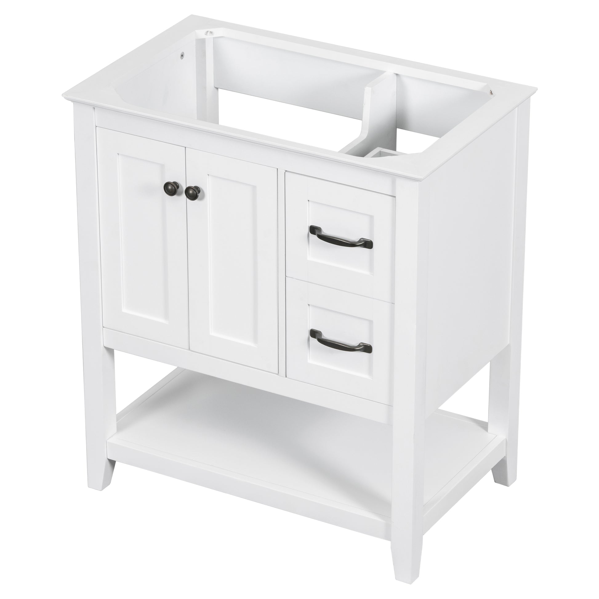 30" Bathroom Vanity Without Sink Top, Cabinet Base Only, Vanity With Multi Functional Drawer, White White Solid Wood Mdf