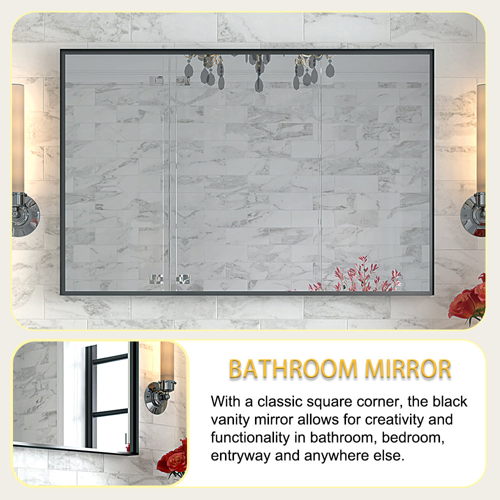 Glossy Black Bathroom Mirrors For Wall 48x30inch