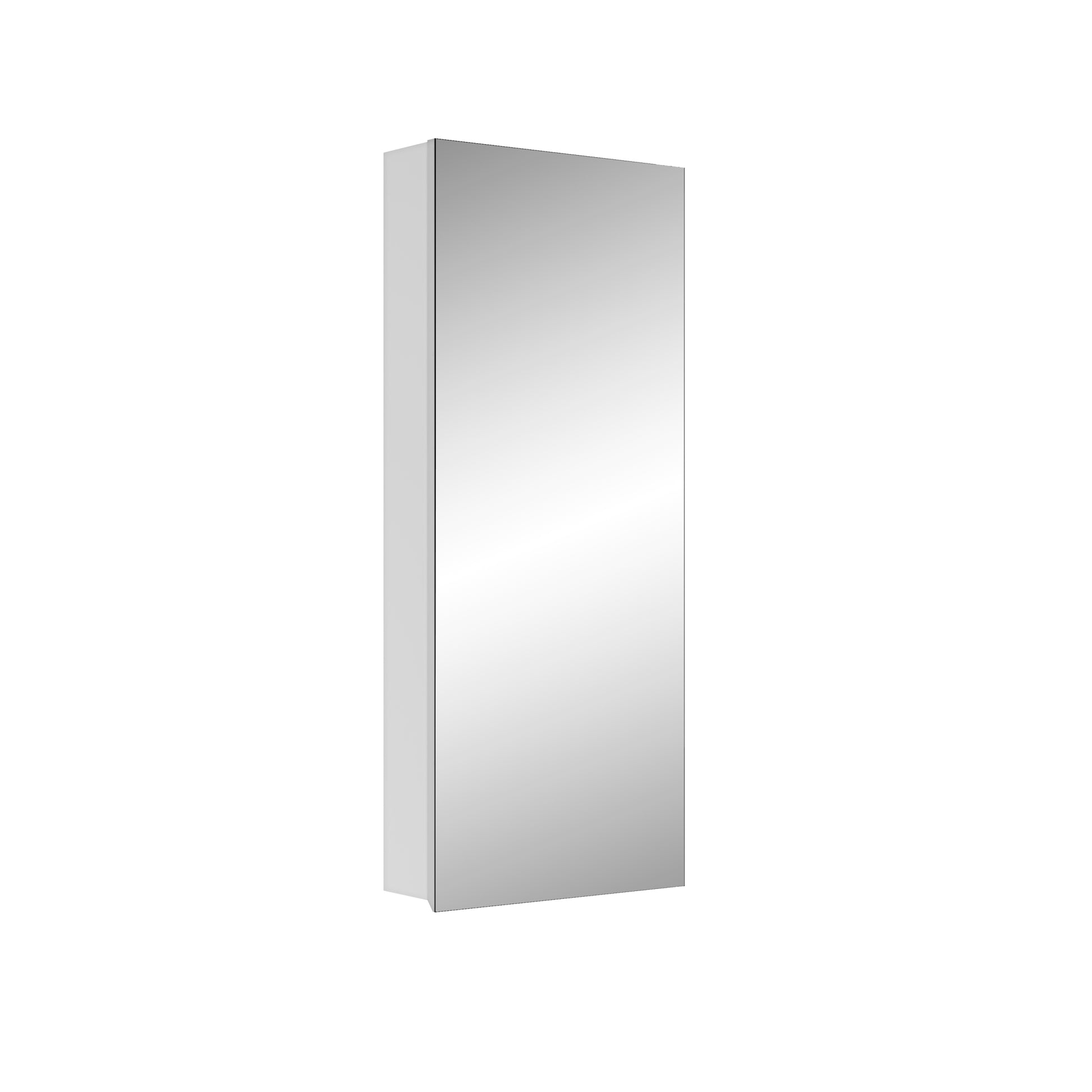 15" W X 36" H Single Door Bathroom Medicine Cabinet With Mirror, Recessed Or Surface Mount Bathroom Wall Cabinet, Beveled Edges,Silver White Engineered Wood