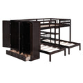 Full Over Twin Twin Bunk Bed With Shelves, Wardrobe And Mirror, Espresso Espresso Solid Wood Mdf