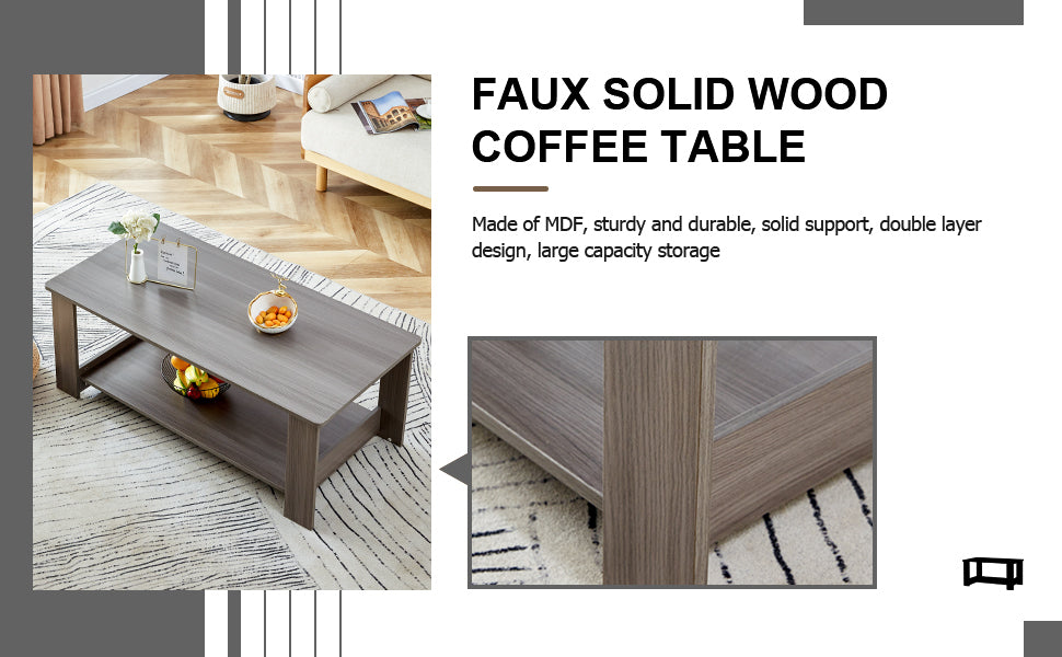 A Modern And Practical Gray Textured Coffee Table,Tea Table.Double Layered Coffee Table Made Of Mdf Material,. Suitable For Living Room,Bedroom And Study Room. 43.3"*21.6"*16.5"Ct 16 Grey Mdf