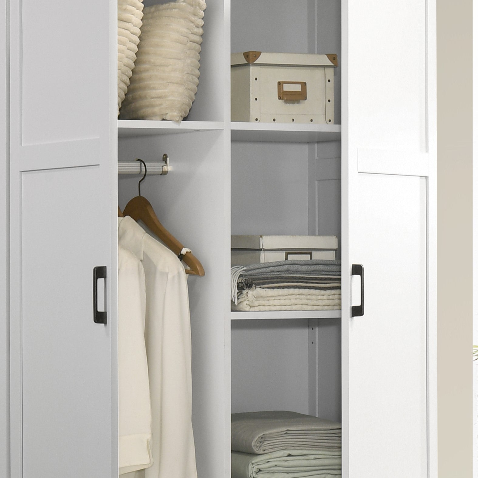 Aubree 40" White Wardrobe Cabinet Armoire With 2 Drawers And Hanging Rod White Wood