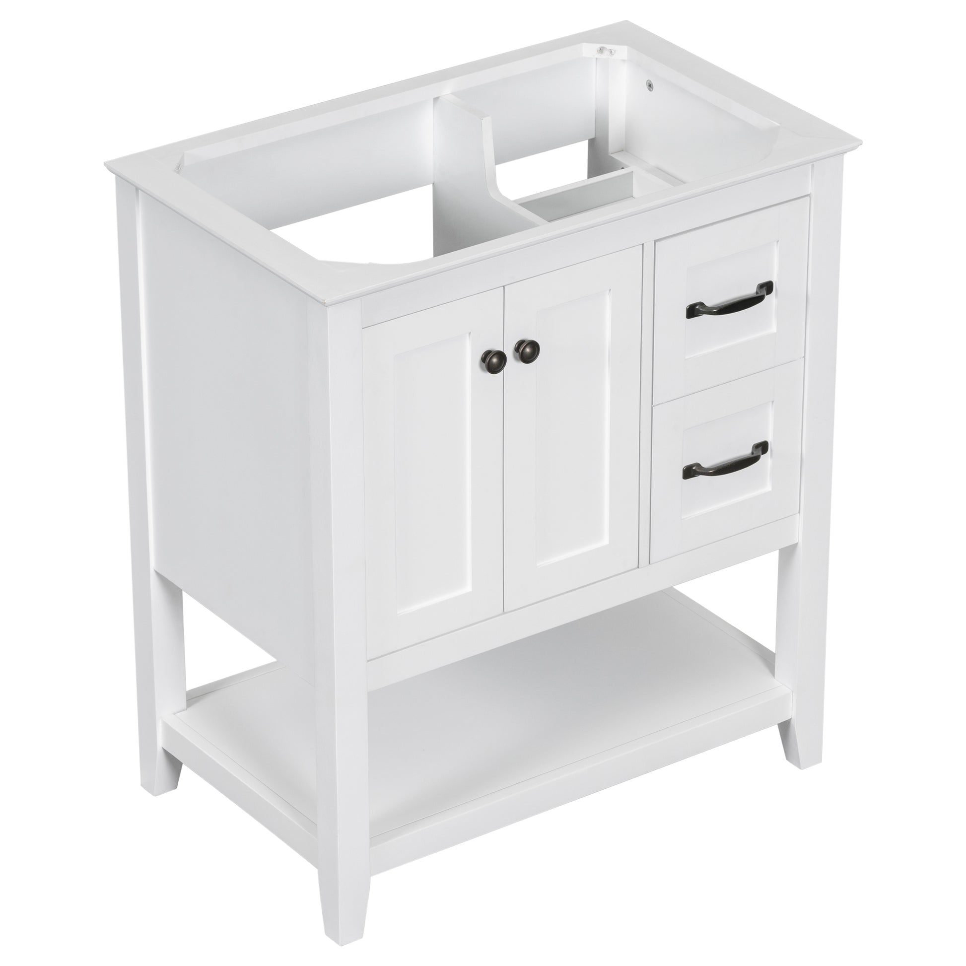 30" Bathroom Vanity Without Sink Top, Cabinet Base Only, Vanity With Multi Functional Drawer, White White Solid Wood Mdf