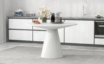 Retro Round Dining Table Minimalist Elegant Table For Living Room, Dining Room Creamy White Creamy White Rubber Wood