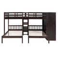 Full Over Twin Twin Bunk Bed With Shelves, Wardrobe And Mirror, Espresso Espresso Solid Wood Mdf