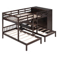 Full Over Twin Twin Bunk Bed With Shelves, Wardrobe And Mirror, Espresso Espresso Solid Wood Mdf