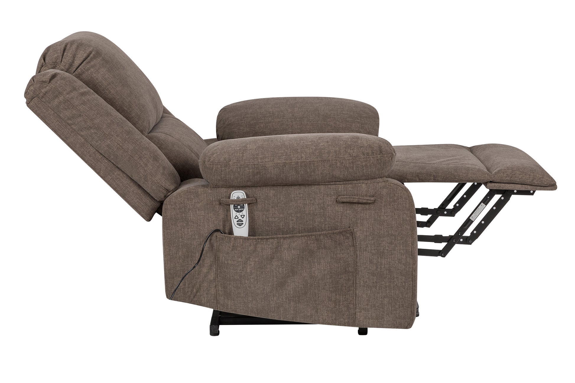 Electric Power Recliner Chair With Massage For Elderly ,Remote Control Multi Function Lifting, Timing, Cushion Heating Chair With Side Pocket Brown Brown Power Remote Metal Primary Living Space American Design Cat Scratch Fabric