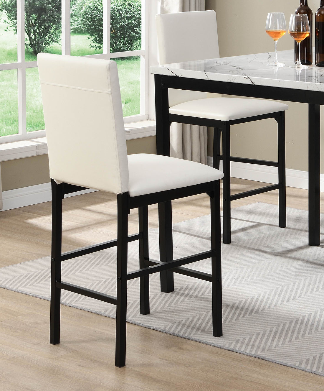 White Counter Height Chairs 4Pc Set Black Metal Frame Casual Dining Room Furniture Faux Leather Upholstered White Dining Room Casual,Transitional Metal