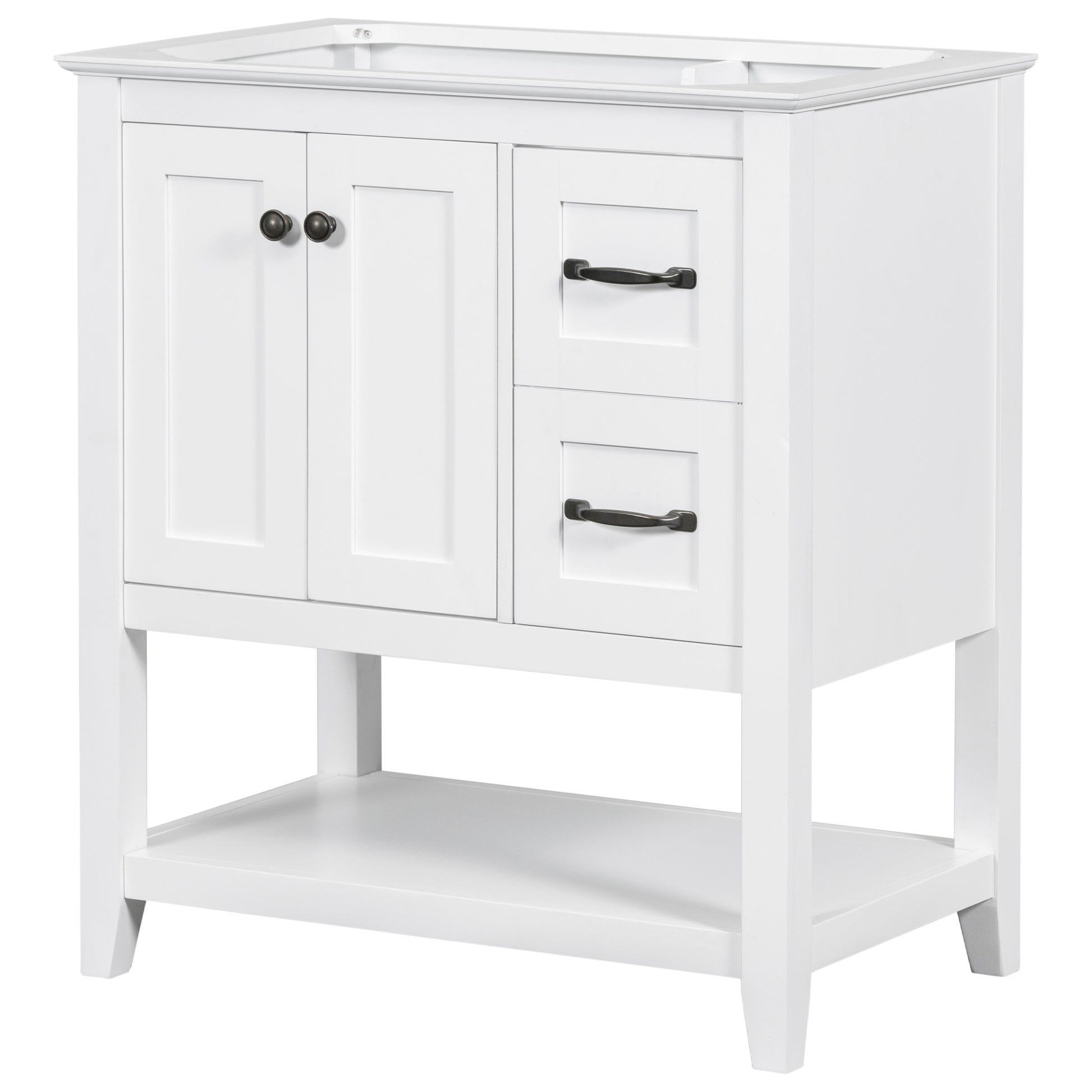 30" Bathroom Vanity Without Sink Top, Cabinet Base Only, Vanity With Multi Functional Drawer, White White Solid Wood Mdf