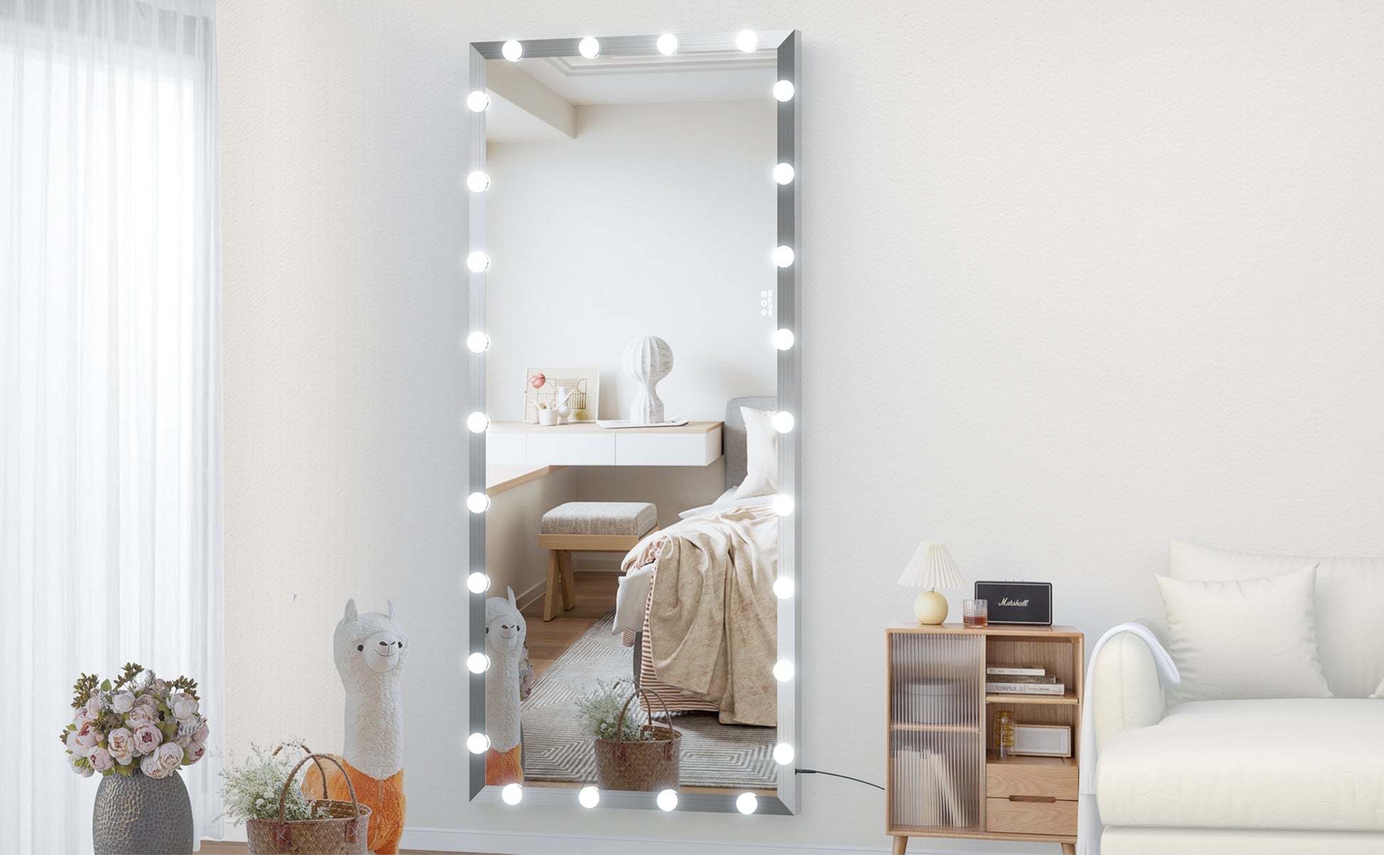 Hollywood Full Length Mirror With Lights Oversized Full Body Vanity Mirror With 3 Color Modes Lighted Large Standing Floor Mirror For Dressing Room Bedroom Hotel Touch Control,Silver,72X32 Inch Silver Aluminium