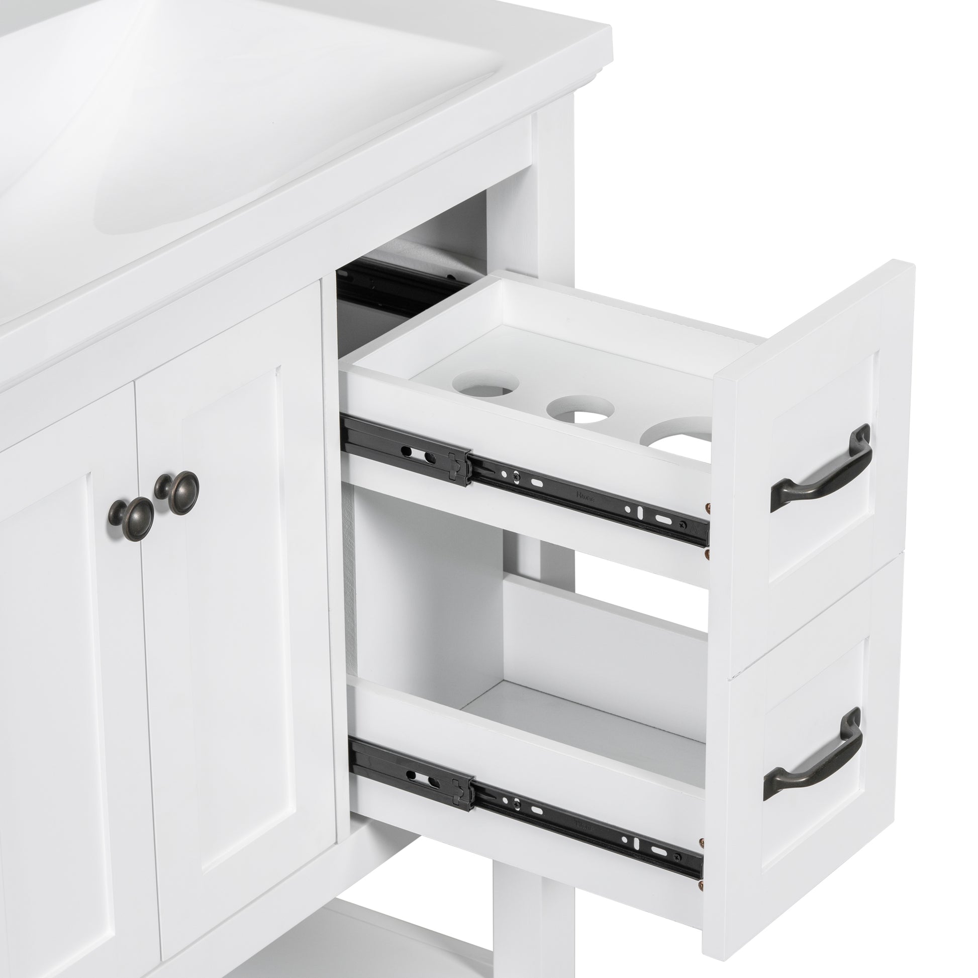 30" Bathroom Vanity Without Sink Top, Cabinet Base Only, Vanity With Multi Functional Drawer, White White Solid Wood Mdf