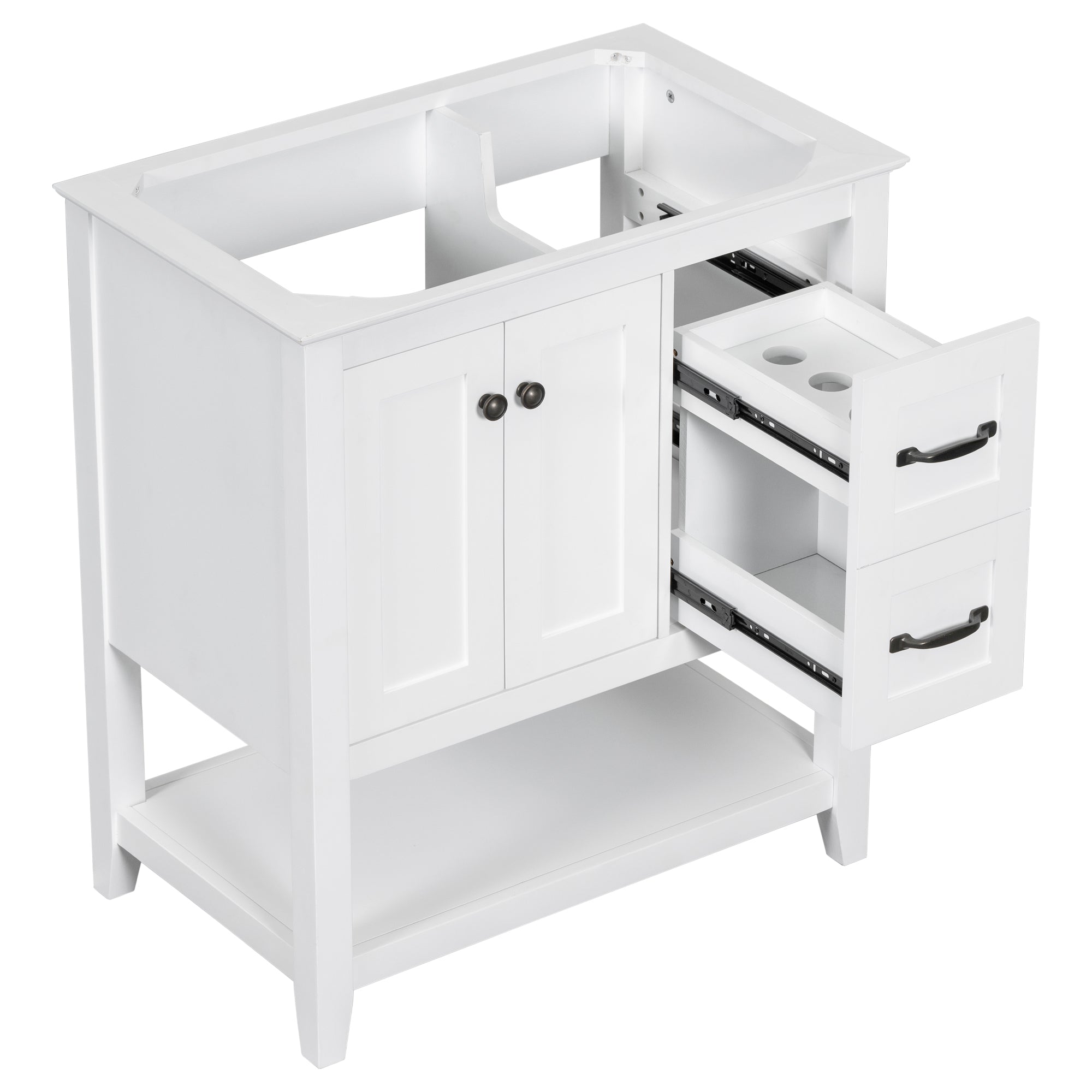 30" Bathroom Vanity Without Sink Top, Cabinet Base Only, Vanity With Multi Functional Drawer, White White Solid Wood Mdf