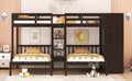 Full Over Twin Twin Bunk Bed With Shelves, Wardrobe And Mirror, Espresso Espresso Solid Wood Mdf