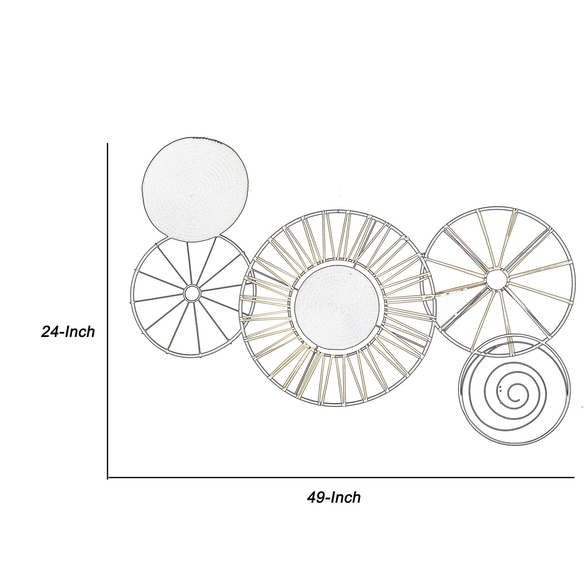 Circular 5 Piece Metal Wall Decor With Wheel And Plate Design, Black Black Metal