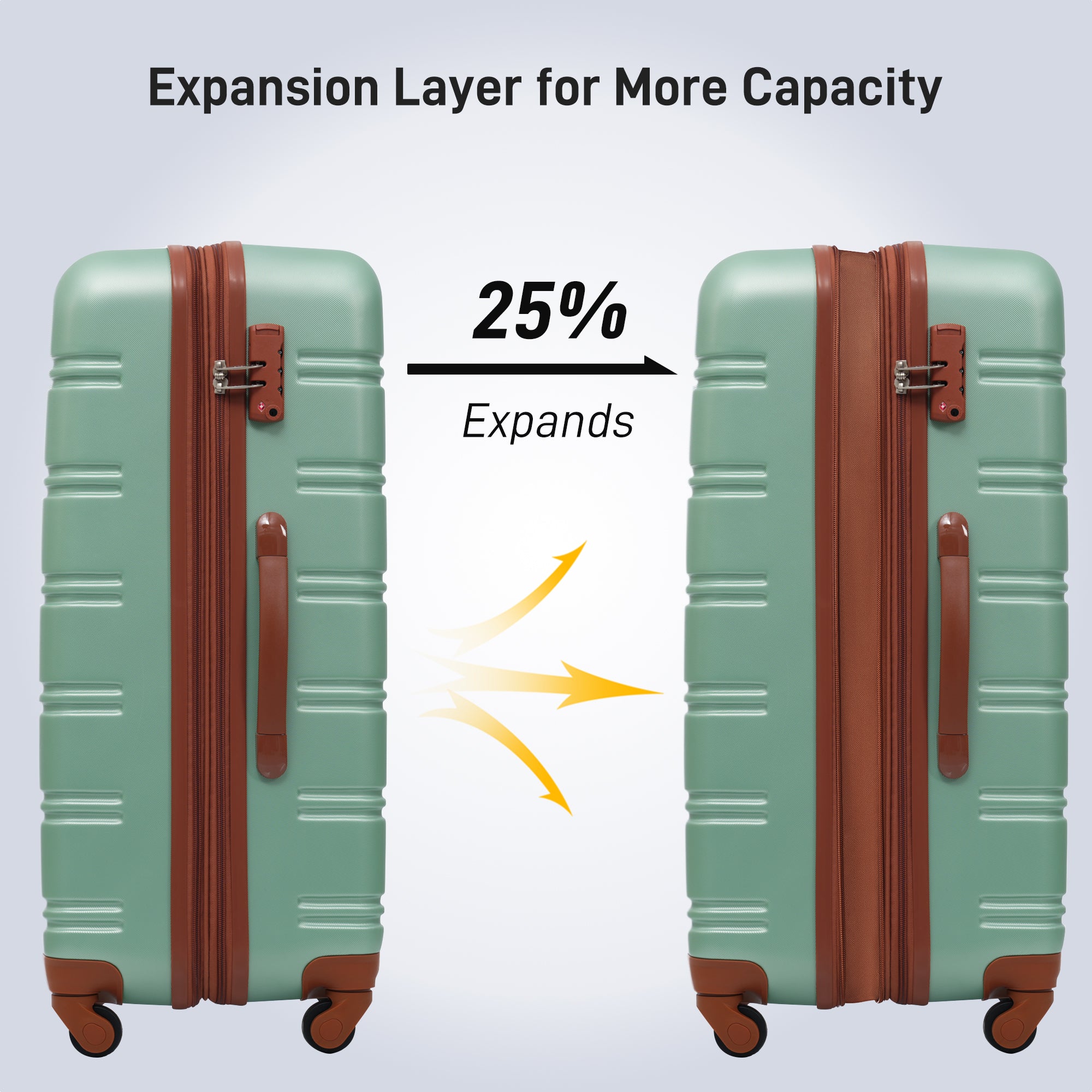 Hardshell Luggage Sets 2Pcs Bag Spinner Suitcase with green-abs