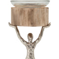 14 Inch Wooden Standing Man Candle Holder, Brown And Silver Brown Metal & Wood