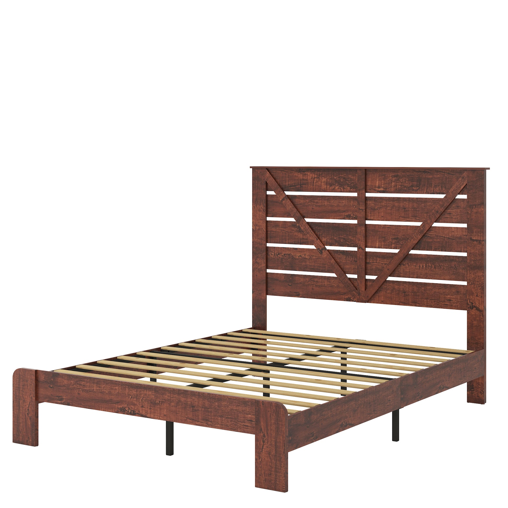 Queen Bed Frame Headboardwood Platform Bed Framenoise Free,No Box Spring Needed And Easy Assembly Tool,Large Under Bed Storage, Vintage Brown Box Spring Not Required Queen Dark Brown Bedroom Bed Frame Metal & Wood