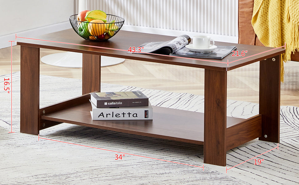 Modern And Practical Walnut Textured Coffee Tablestea Tables. The Double Layered Coffee Table Is Made Of Mdf Material. Suitable For Living Room 43.3"*21.6"*16.5" Ct 16 Walnut Mdf