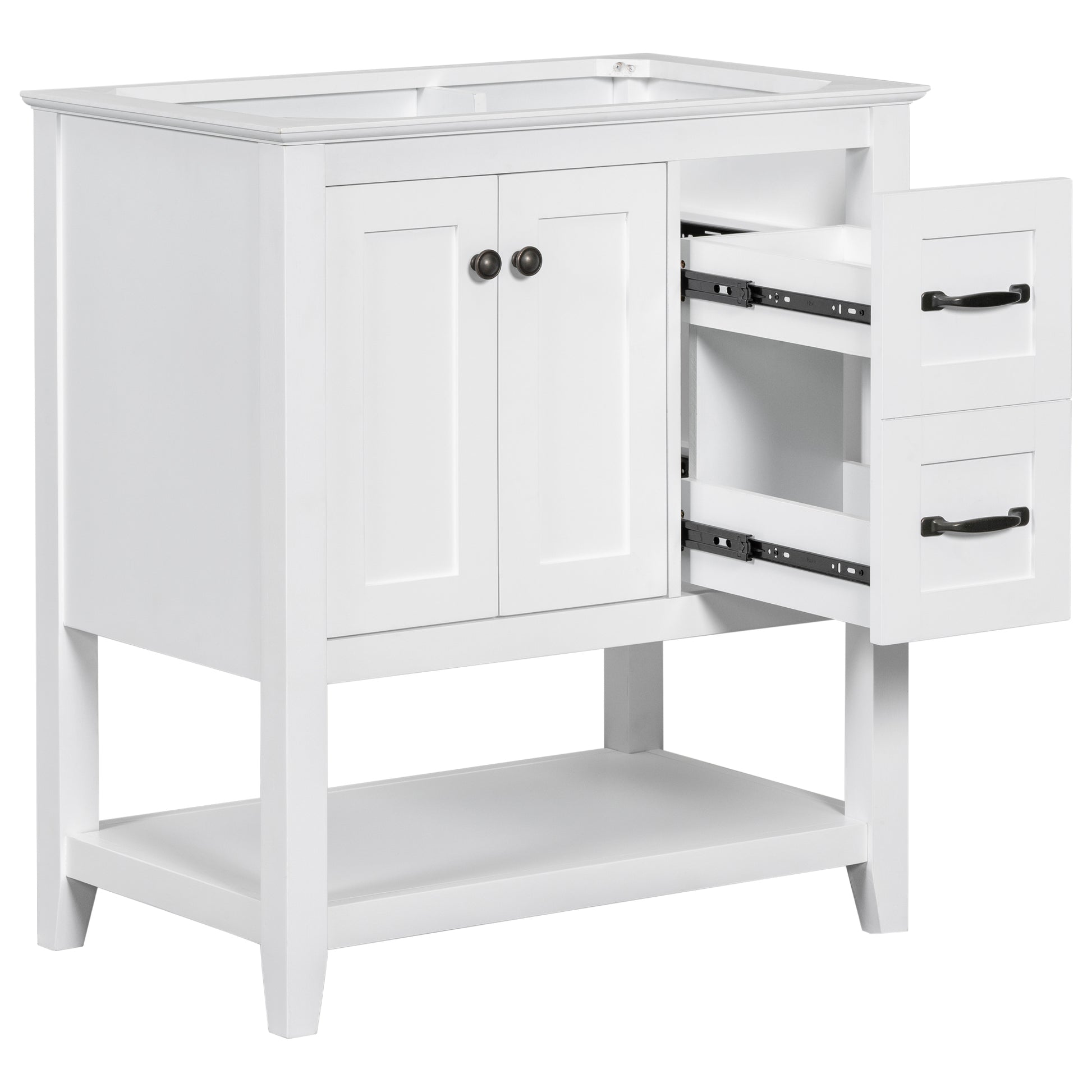 30" Bathroom Vanity Without Sink Top, Cabinet Base Only, Vanity With Multi Functional Drawer, White White Solid Wood Mdf