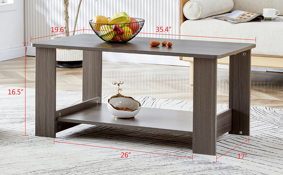 Modern Minimalist Gray Wood Grain Double Layered Rectangular Coffee Table,Tea Table.Mdf Material Is More Durable,Suitable For Living Room, Bedroom, And Study Room.19.6"*35.4"*16.5" Ct 16 Gray Mdf