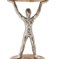 14 Inch Wooden Standing Man Candle Holder, Brown And Silver Brown Metal & Wood